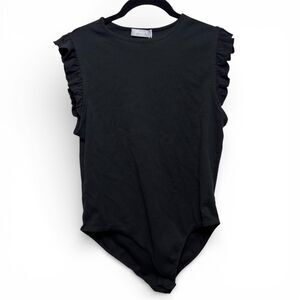 MANGOPOP Gothic Ruffle Sleeveless Bodysuit Size XXL Black Emo Minimalist